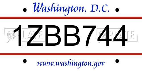 1ZBB744 District Of Columbia License Plate