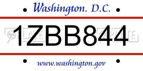 1ZBB844 District Of Columbia License Plate