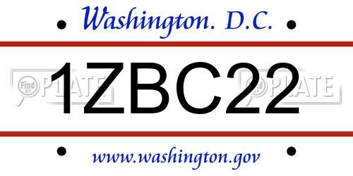 1ZBC22 District Of Columbia License Plate