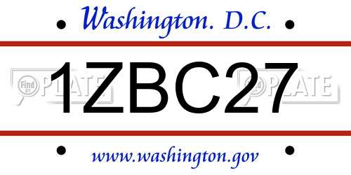 1ZBC27 District Of Columbia License Plate