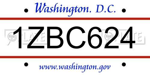 1ZBC624 District Of Columbia License Plate