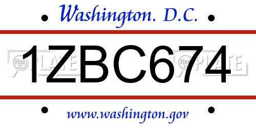 1ZBC674 District Of Columbia License Plate