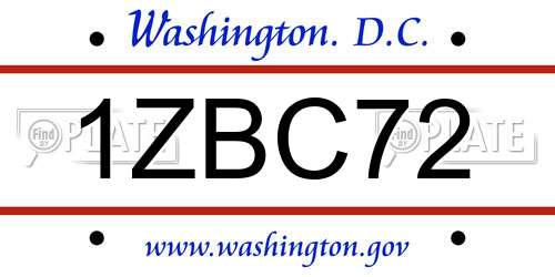 1ZBC72 District Of Columbia License Plate