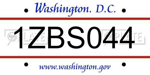 1ZBS044 District Of Columbia License Plate