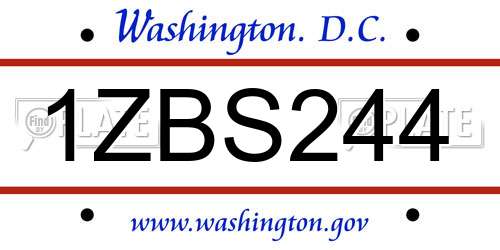 1ZBS244 District Of Columbia License Plate