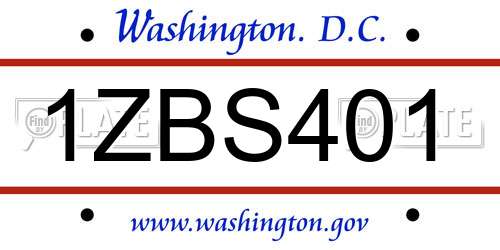 1ZBS401 District Of Columbia License Plate