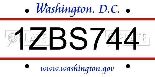 1ZBS744 District Of Columbia License Plate