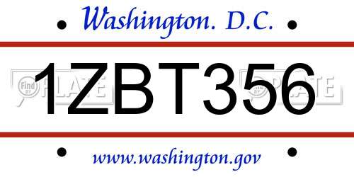 1ZBT356 District Of Columbia License Plate