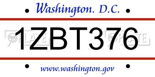 1ZBT376 District Of Columbia License Plate