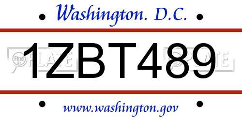 1ZBT489 District Of Columbia License Plate