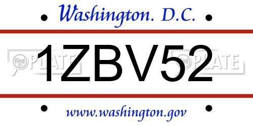 1ZBV52 District Of Columbia License Plate