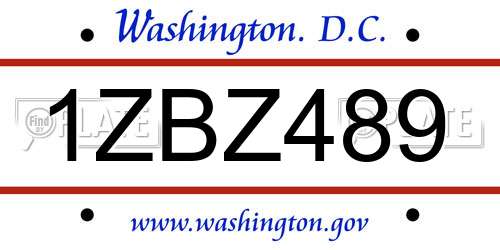 1ZBZ489 District Of Columbia License Plate