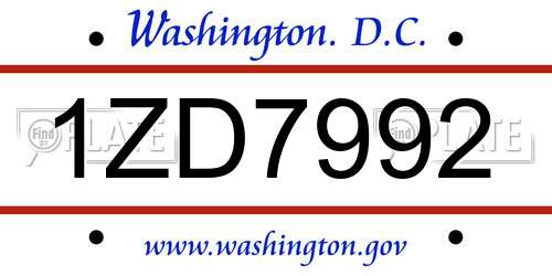1ZD7992 District Of Columbia License Plate