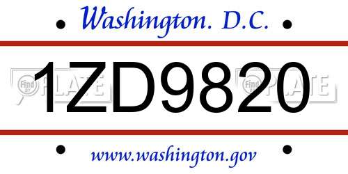 1ZD9820 District Of Columbia License Plate