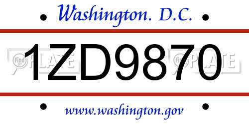 1ZD9870 District Of Columbia License Plate