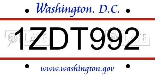 1ZDT992 District Of Columbia License Plate