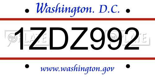 1ZDZ992 District Of Columbia License Plate