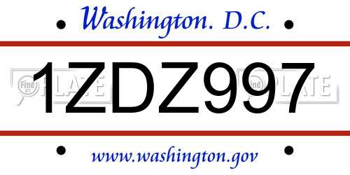1ZDZ997 District Of Columbia License Plate