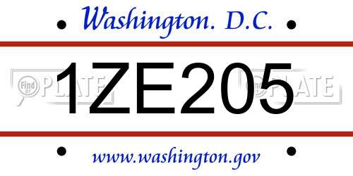 1ZE205 District Of Columbia License Plate