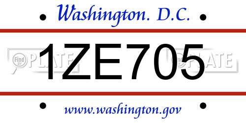 1ZE705 District Of Columbia License Plate