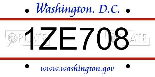 1ZE708 District Of Columbia License Plate