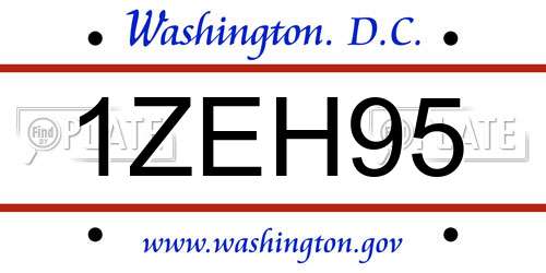 1ZEH95 District Of Columbia License Plate