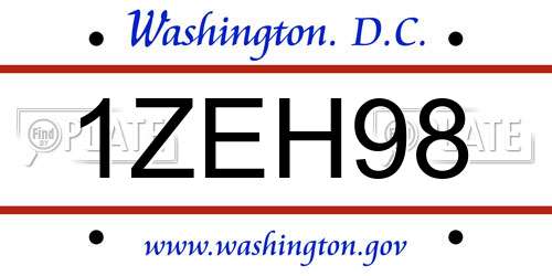 1ZEH98 District Of Columbia License Plate