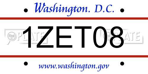 1ZET08 District Of Columbia License Plate