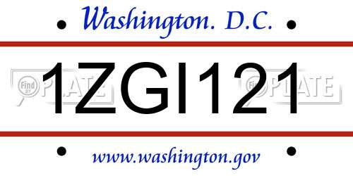 1ZGI121 District Of Columbia License Plate