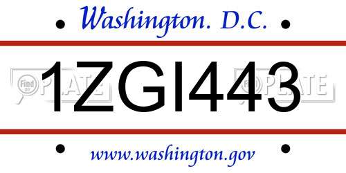 1ZGI443 District Of Columbia License Plate