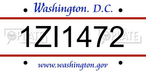 1ZI1472 District Of Columbia License Plate
