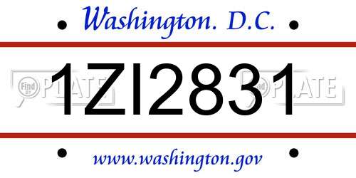 1ZI2831 District Of Columbia License Plate