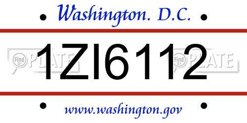 1ZI6112 District Of Columbia License Plate