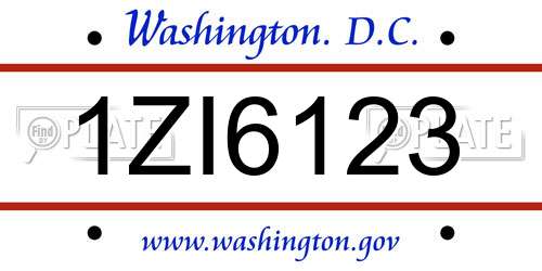 1ZI6123 District Of Columbia License Plate