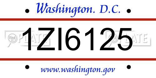 1ZI6125 District Of Columbia License Plate
