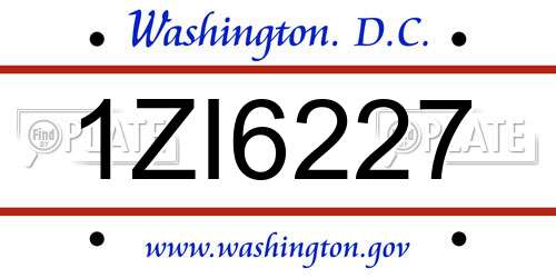 1ZI6227 District Of Columbia License Plate