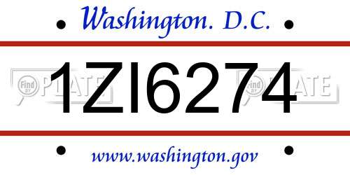 1ZI6274 District Of Columbia License Plate