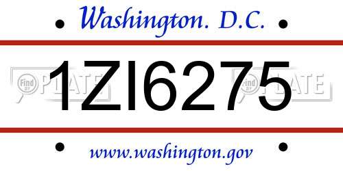 1ZI6275 District Of Columbia License Plate