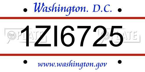 1ZI6725 District Of Columbia License Plate