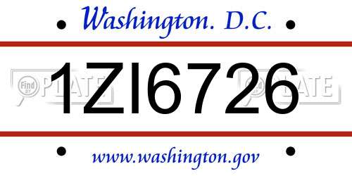 1ZI6726 District Of Columbia License Plate