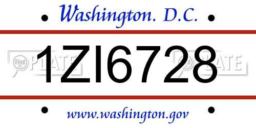 1ZI6728 District Of Columbia License Plate