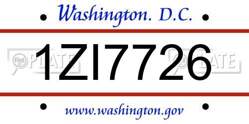 1ZI7726 District Of Columbia License Plate
