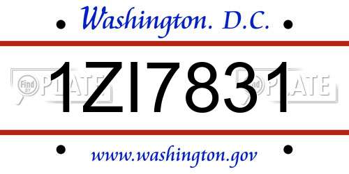 1ZI7831 District Of Columbia License Plate