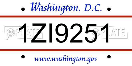 1ZI9251 District Of Columbia License Plate
