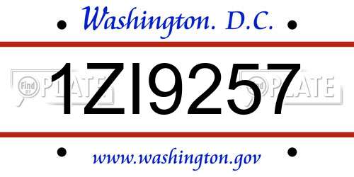 1ZI9257 District Of Columbia License Plate