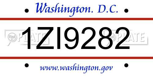1ZI9282 District Of Columbia License Plate