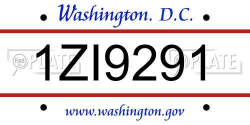 1ZI9291 District Of Columbia License Plate