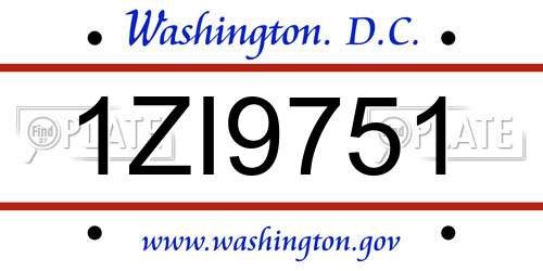 1ZI9751 District Of Columbia License Plate