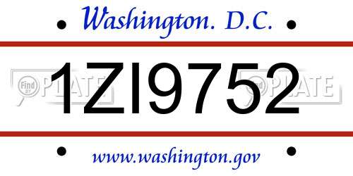 1ZI9752 District Of Columbia License Plate