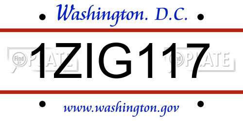 1ZIG117 District Of Columbia License Plate